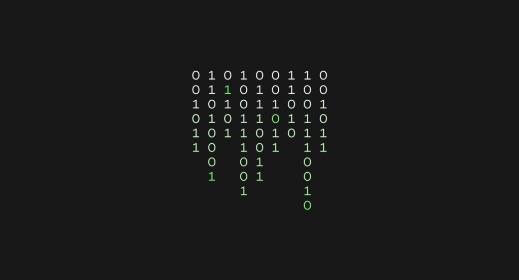 Illustration of data matrix and binary code representing Blask AI’s predictive model for Customer Profile in iGaming.