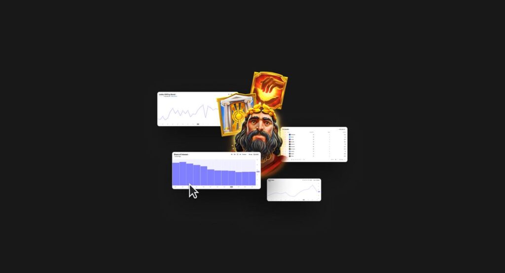 Screenshot of Blask Games single‑game dashboard showing Blask Index trend, lobby positions by brand, and operator breakdown.